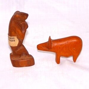 Two Hand-carved Small Wooden Animal Figurines from Kenya